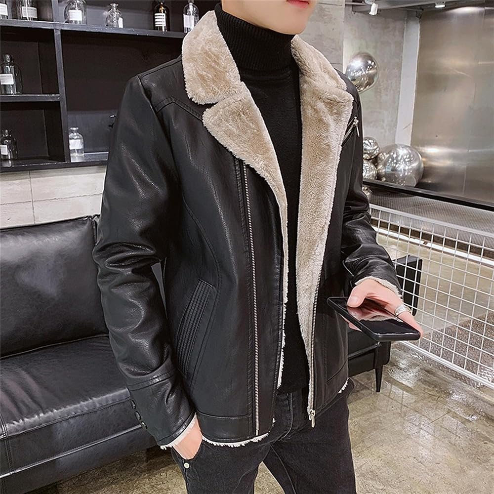 Zylphorix Men's Winter Fleece Lined PU Jacket Zip Up Windproof Zylphorix Men's Winter Fleece Lined PU Jacket Zip Up Windproof